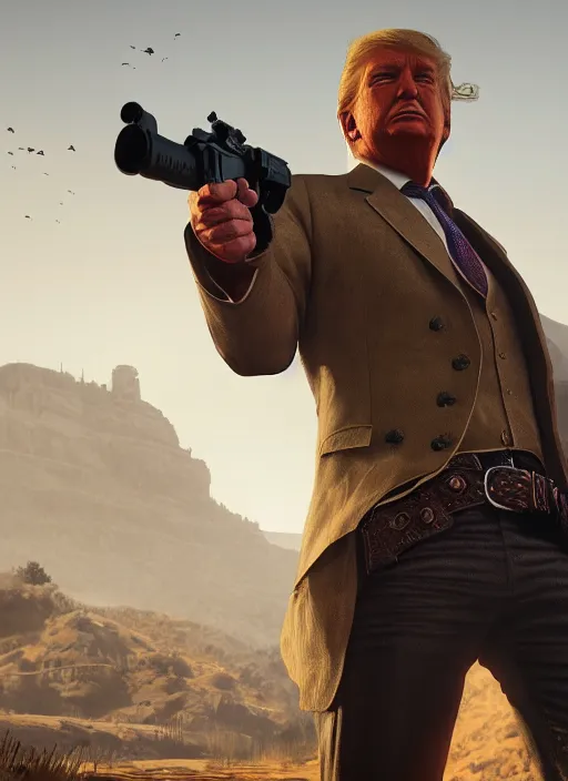 Image similar to highly detailed portrait of donald trump red dead redemption art, unreal engine, fantasy art by greg rutkowski