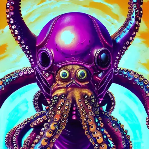 Image similar to steve harvey head on a cyborg octopus, conquering earth, epic battle scene, 8 k, sci - fi fantasy painting, highly detailed, digital painting, trending on artnet