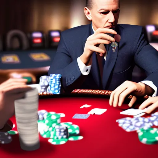 Image similar to a secret service agent playing poker in a casino, photorealistic, ultra detailed, high resolution, 8 k