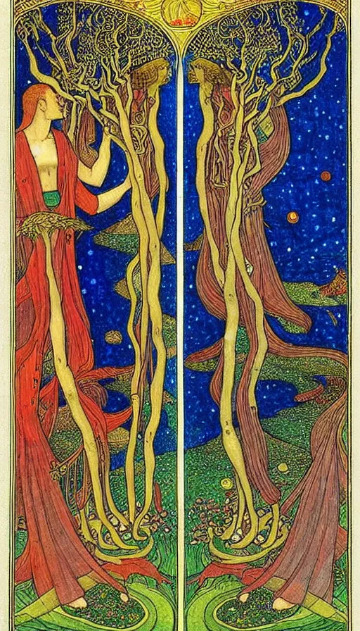 Image similar to the two complementary forces that make up all aspects and phenomena of life, by Ivan Bilibin,