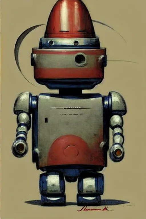 Prompt: ( ( ( ( ( 1 9 5 0 s robot knome b 9 robot lost in space robert kinoshita robby the robot. muted colors. ) ) ) ) ) by jean - baptiste monge!!!!!!!!!!!!!!!!!!!!!!!!!!!!!!