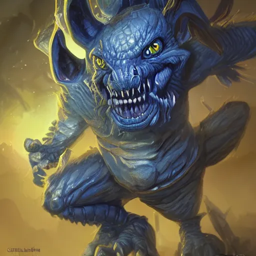 Prompt: a highly detailed goblin with grey skin and blue eyes that glow, made of wind, like magic the gathering, goblin chainwalker,, digital art, by christopher rush