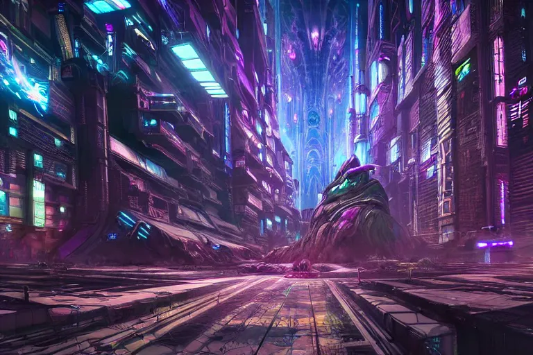 Image similar to a populated psychedelic cyberpunk city with astral beings flying through it at the edge of existence where intensely creative astral beings live, in the style of wlop, illustration, epic, fantasy, hyper detailed, smooth, unreal engine, sharp focus, ray tracing