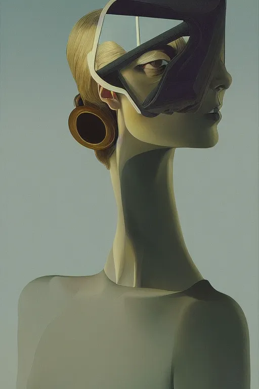 Image similar to woman wearing oculus and digital glitch head edward hopper and james gilleard, zdzislaw beksisnski, higly detailed