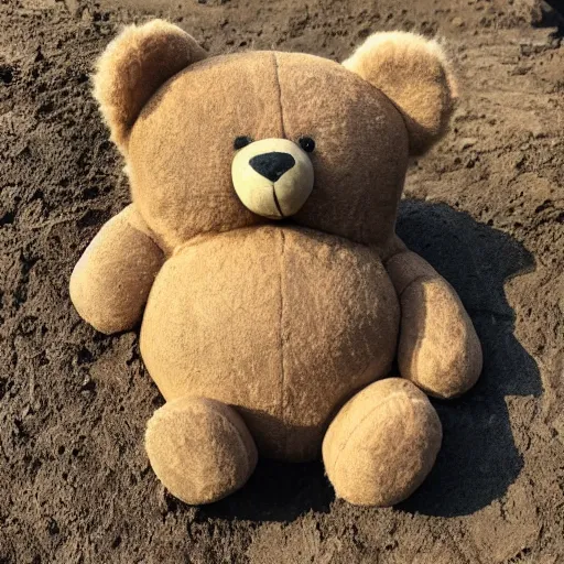 Prompt: Teddy Bear made of slime, inviting clay mud, slick and slimy, warm and yielding