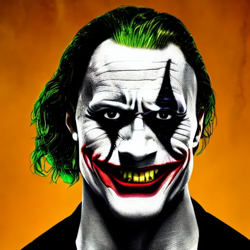 Image similar to dwayne johnson as the joker, studio photography, high detail, ultra high detail, 4 k, hdr, 8 k