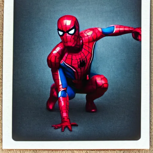 Image similar to a single iron man and spider - man hybrid, dslr, polaroid