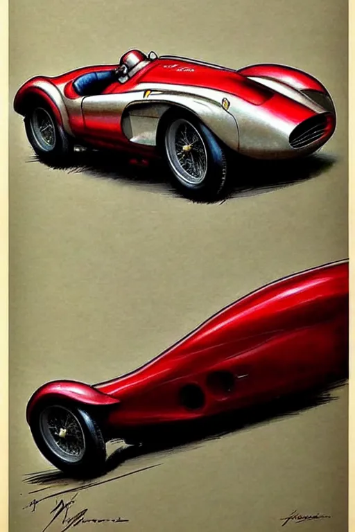 Image similar to (((((1950s racing Ferrari . muted colors.))))) by Jean-Baptiste Monge !!!!!!!!!!!!!!!!!!!!!!!!!!!