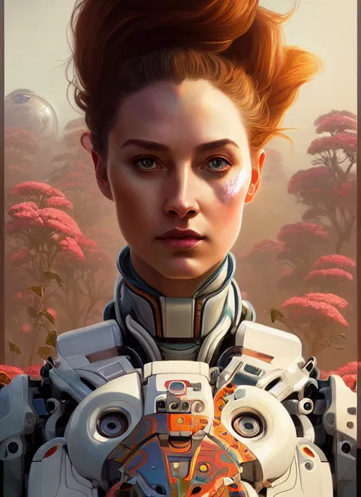 Prompt: symmetry!! portrait of a hybrid robot astronaut, round machine face, floral! horizon zero dawn machine, intricate, elegant, highly detailed, digital painting, artstation, concept art, smooth, sharp focus, illustration, art by artgerm and greg rutkowski and alphonse mucha, 8 k