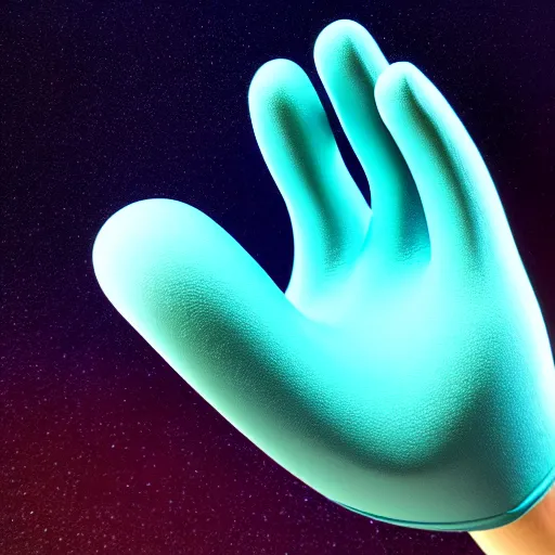 Image similar to a blue glove covered with slime, floating in space, 3 d render, blender, unreal engine, smooth, rendered