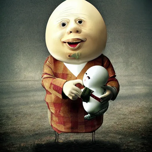 Image similar to humpty dumpty photo realistic, uncanny horror, scary