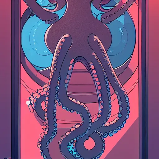 Image similar to robotic Octopus in an airlock, Industrial Scifi, detailed illustration, character portrait, by Martin Grip and Moebius