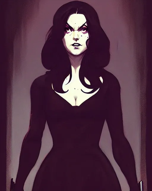 Image similar to rafael albuquerque comic art, peter mohrbacher, phil noto, artgerm, pretty mary elizabeth winstead witch, black dress, symmetrical eyes, long blonde hair