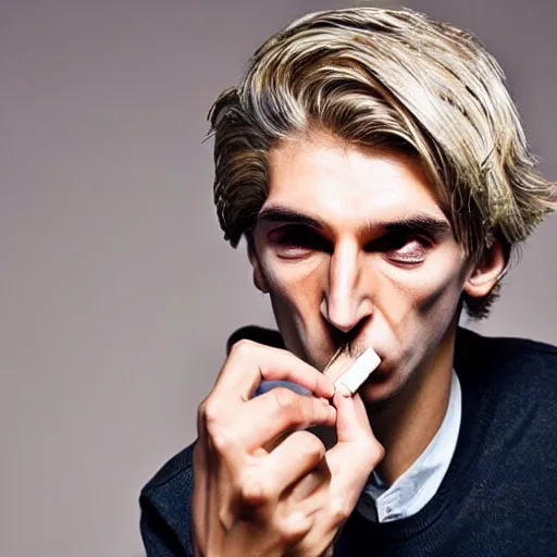 Prompt: a photo of xqc smoking a cigarrette, high level of coherency