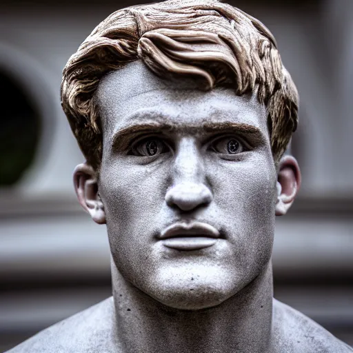 Prompt: a realistic detailed photo of boxer jake paul as a marble statue, blank stare, mouth agape