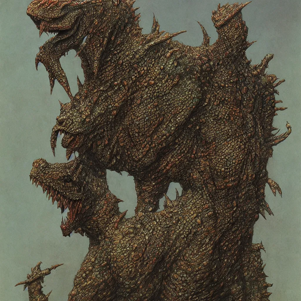 Image similar to lizardman warrior concept, highly detailed, tribal, beksinski