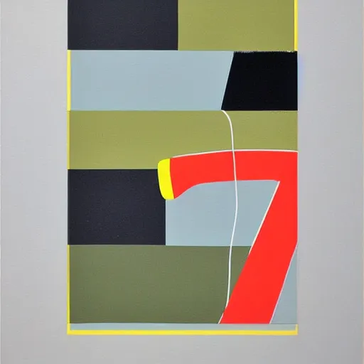 Image similar to A abstract painting in the style of Tatsuro Kiuchi, flat colour-block style, black, navy, olive, mustard, geometric abstraction, painting of a vintage phone, modern pastel colours