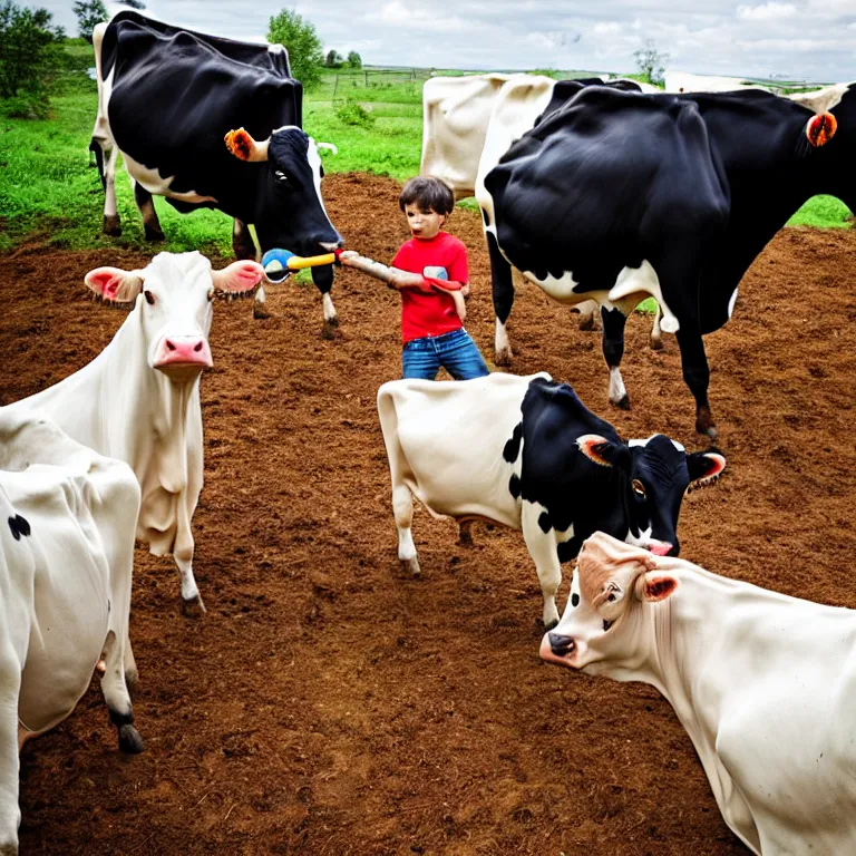 Image similar to homelander from the boys drinks milk from a cow, dslr shot