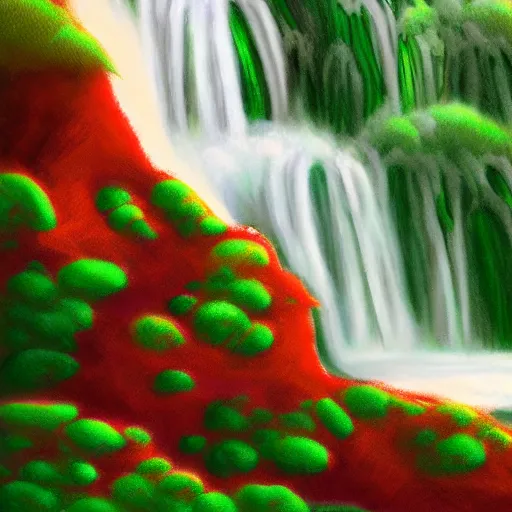 Image similar to green lava waterfall, Trending on Artstation, Hiroaki Tsutsumi style