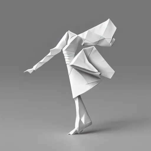 Image similar to origami dancer in white paper, 3 d render, ultra detailed, on white background, studio shot