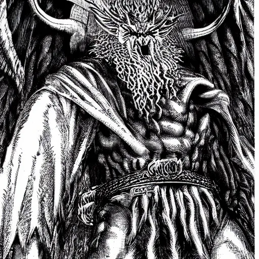 Image similar to a stunning masterpiece of Satan by kentaro miura. It is a hyper-detailed masterpiece.