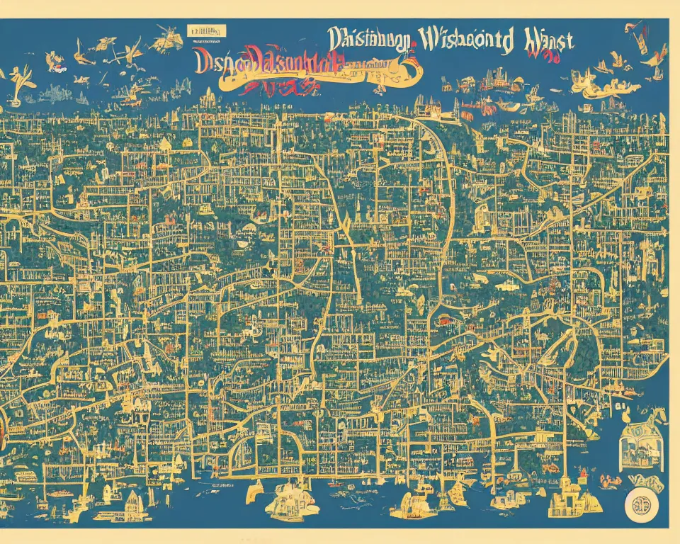 Image similar to Disneyland style map of Washington, D.C. by Hasui Kawase and Lyonel Feininger