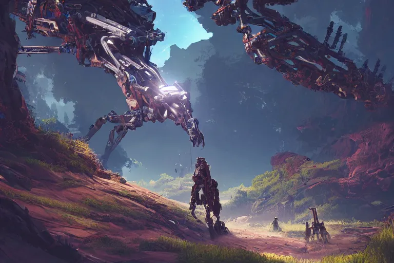 Image similar to burrower machine mecanical creature robot of horizon forbidden west horizon zero dawn bioluminiscence global illumination ray tracing hdr fanart arstation by ian pesty and alena aenami artworks in 4 k