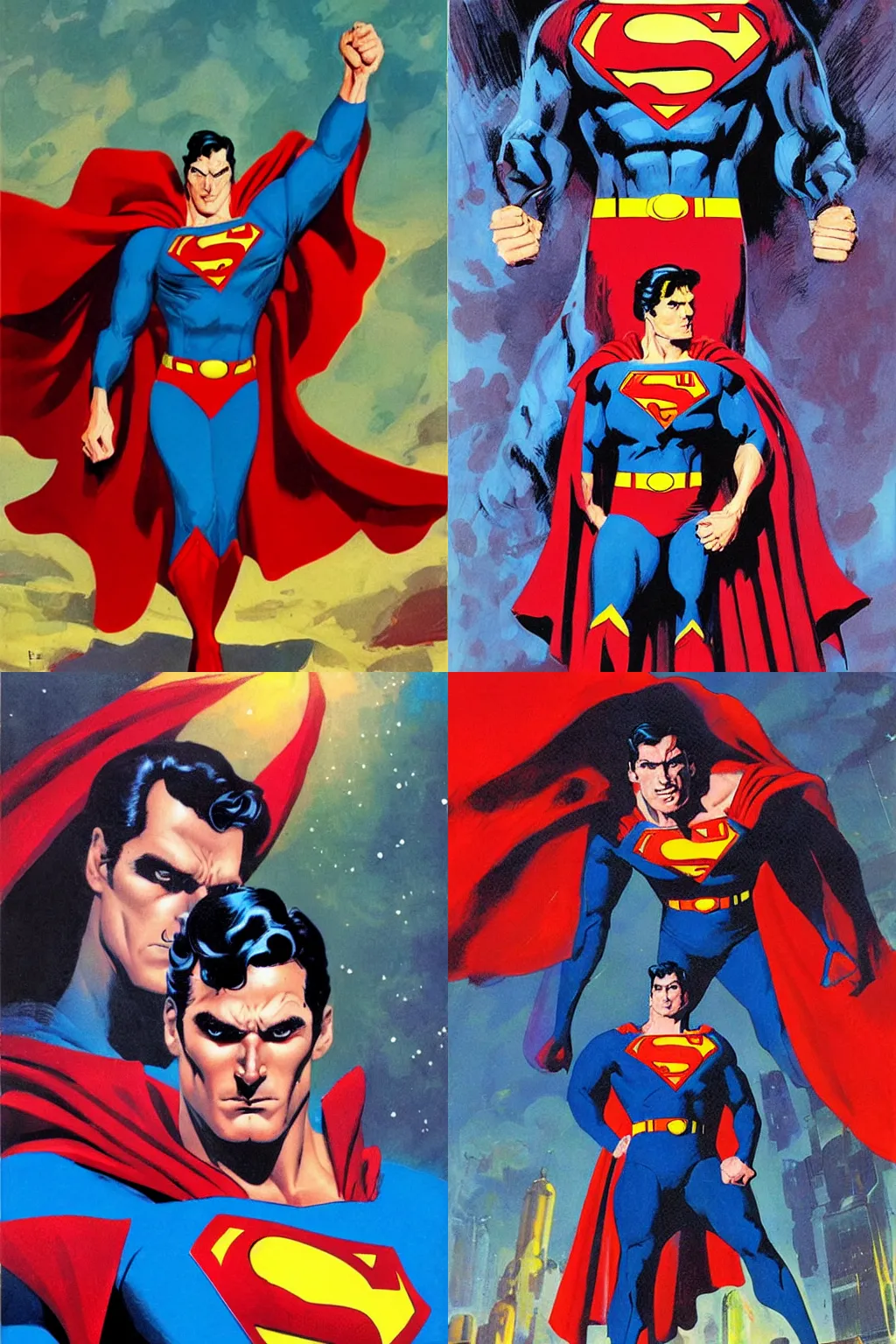 Prompt: Superman with stern expression by Paul Lehr and Arthur Adams