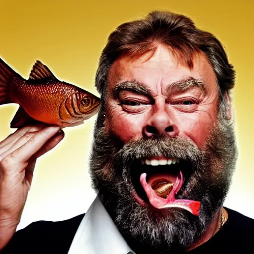 Image similar to brian blessed swallowing a fish whole