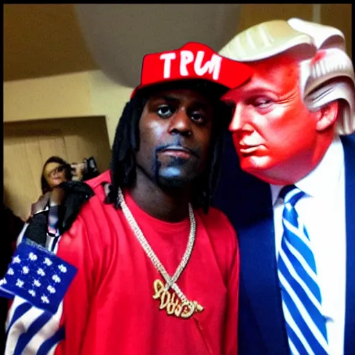 Image similar to chief keef posing with donald trump, realistic, high definition