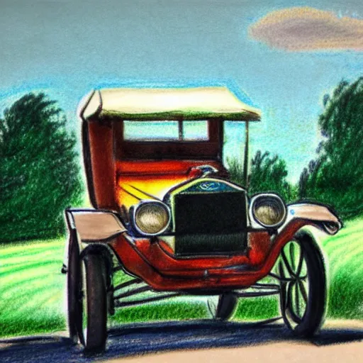 Image similar to a pastel sketch of a ford model t