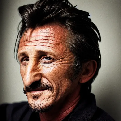 Prompt: a portrait of sean penn with a face like a dried raisin, dslr