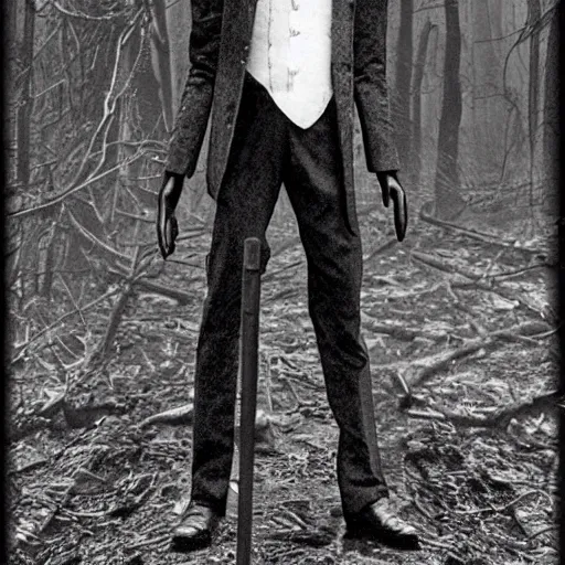 Image similar to slenderman, realistic, old photograph