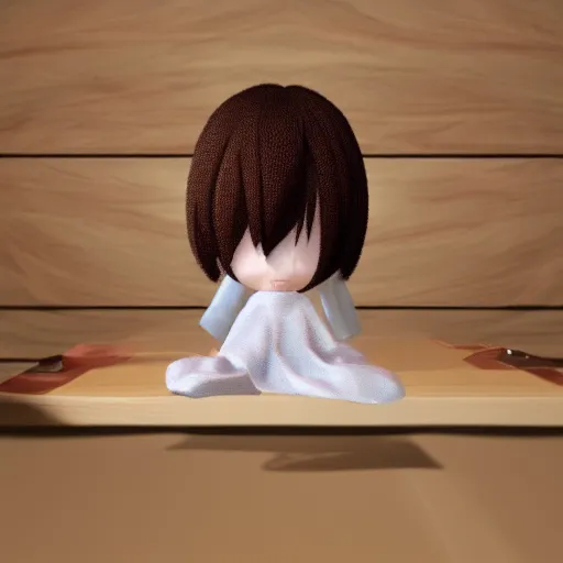 Image similar to cute fumo plush girl is clipping inside a table, vray