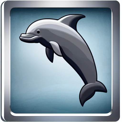 Image similar to An emote of a grey cartoon dolphin using a computer