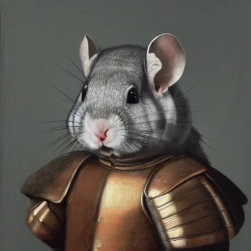 Image similar to renaissance portrait painting of a chinchilla in a suit of armor, artstation, highly detailed