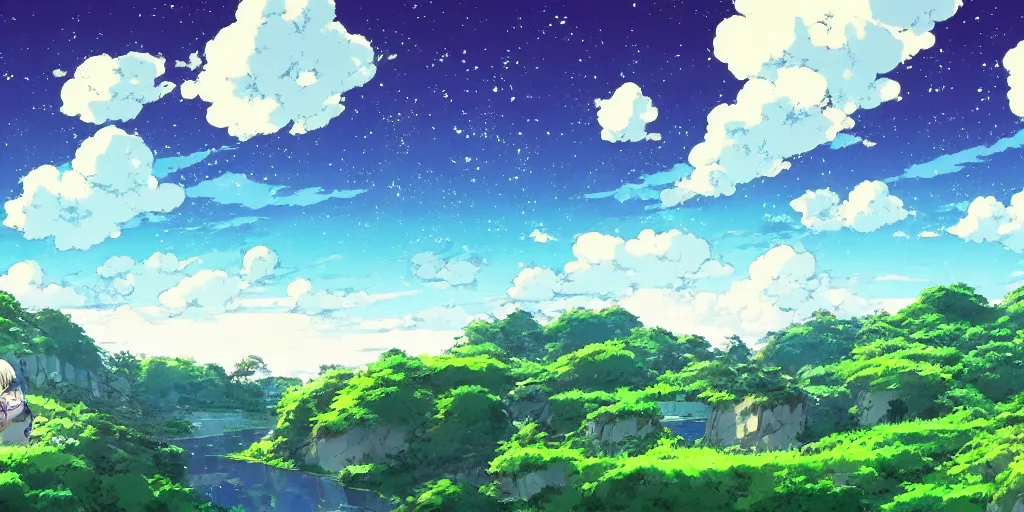 Image similar to beautiful landscape, grime!!!!! art style, anime art style, studio ghibli, 4 k, 8 k