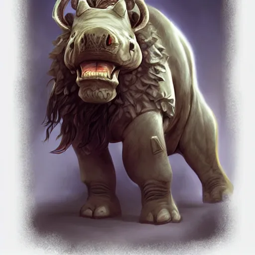 Image similar to rhino lion hybrid, hearthstone art style, epic fantasy style art, fantasy epic digital art, epic fantasy card game art