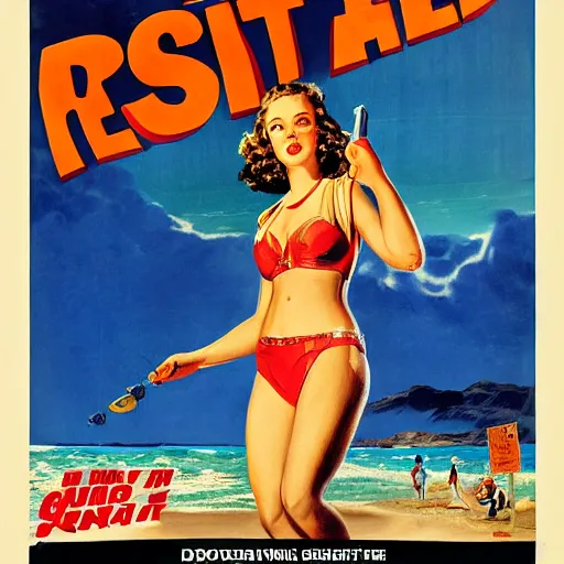 Image similar to The lost Beach, movie poster, artwork by Bill Medcalf