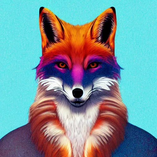 Prompt: digital fox, retrowave palette, highly detailed, anatomically correct vulpine, synth feel, smooth face, ear floof, flowing fur, super realism, accurate animal imagery, 4 k digital art