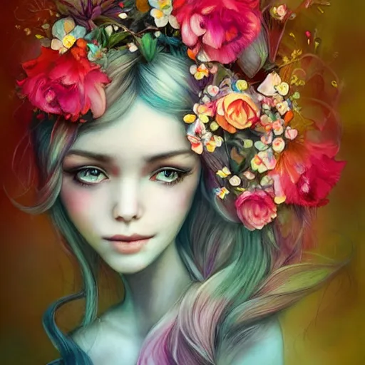 Image similar to in San Francisco lives a girl with flowers in her hair, in the style of Anna Dittman