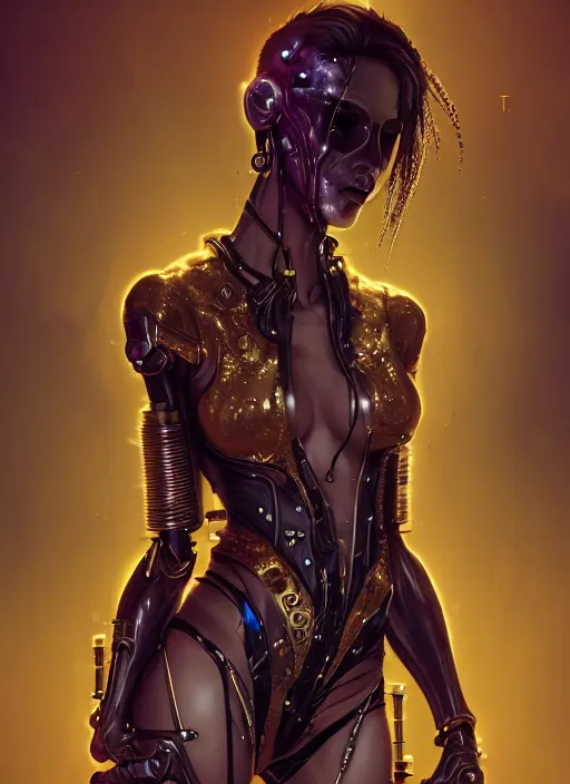 Image similar to soft lustrous ebony ivory seductive biotech raver gutter punk gothic cyborg, golden ratio, details, scifi, fantasy, cyberpunk, intricate, decadent, highly detailed, digital painting, octane render, artstation, concept art, smooth, sharp focus, illustration, art by artgerm, loish, wlop