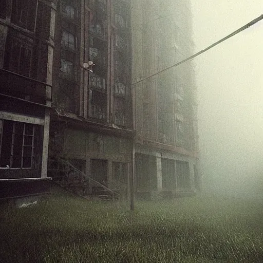 Image similar to “a city lost to time, empty, overgrown, desolate, foggy, atmospheric, subtle horror by studio ghibli”