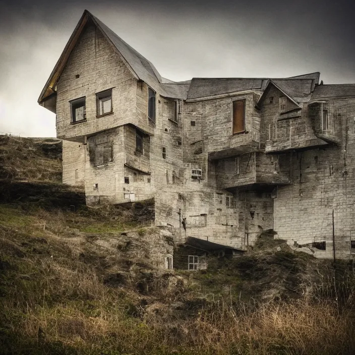 Image similar to a building in a landscape, terrifying