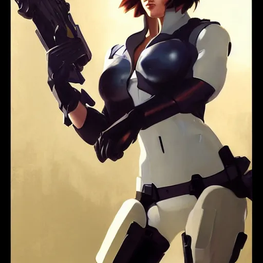 Image similar to greg manchess portrait painting of invisible armored motoko kusanagi as overwatch character, medium shot, asymmetrical, profile picture, organic painting, sunny day, matte painting, bold shapes, hard edges, street art, trending on artstation, by huang guangjian, gil elvgren, ruan jia, greg rutkowski, gaston bussiere