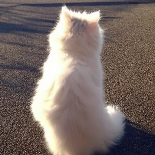 Image similar to a cute, fluffy kitty, showing its, cats bum