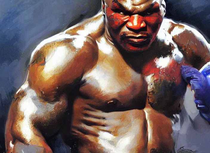 Image similar to a highly detailed beautiful portrait of mike tyson as kratos, by gregory manchess, james gurney, james jean