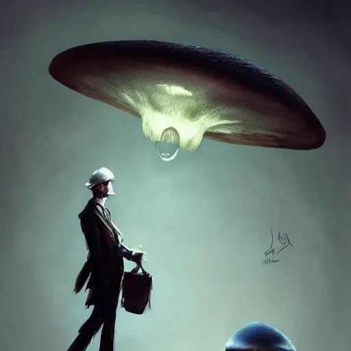 Image similar to a well - dressed mushroom man with a mushroom for a head, dramatic lighting, illustration by greg rutkowski, yoji shinkawa, 4 k, digital art, concept art, trending on artstation