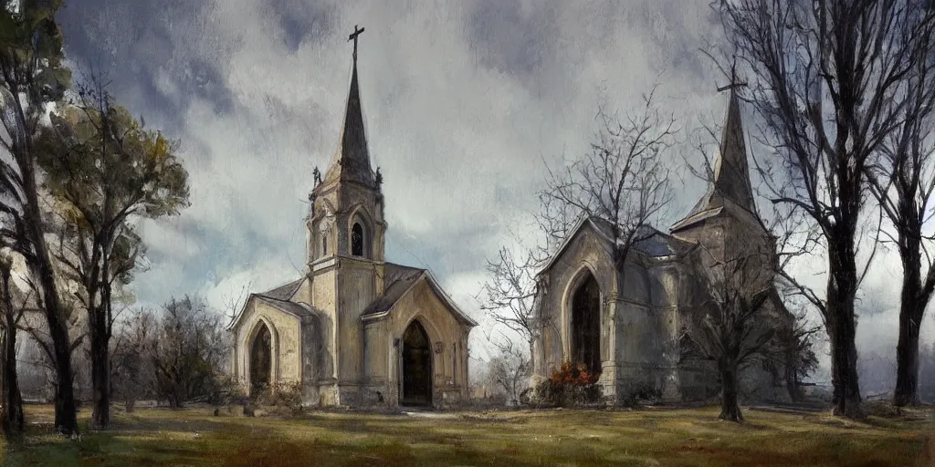 Image similar to a beautiful unknown church, digital painting by richard schmid