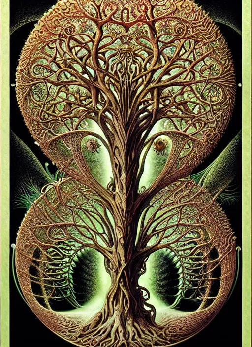 Image similar to tree of life by roger dean and andrew ferez, art forms of nature by ernst haeckel, divine chaos engine, symbolist, visionary, art nouveau, botanical fractal structures, organic, detailed, realistic, surreality